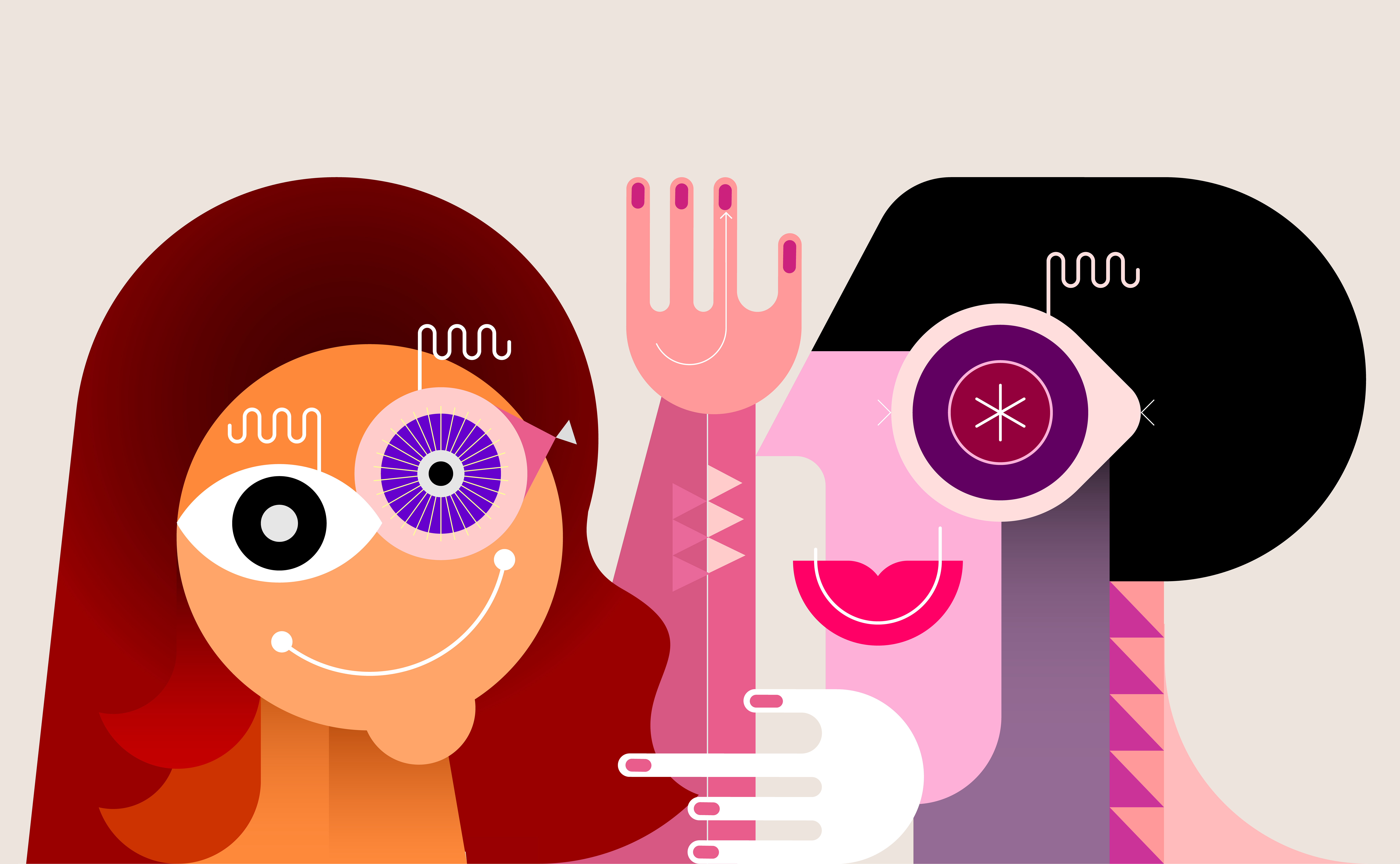 Two smiling people illustration